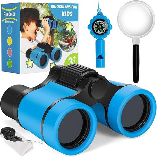Binoculars for Kids, Kids Binoculars Toys for 3 4 5 6 7 8 Years Boys and Girls, Set with Magnifying Glass & Compass - Birthday Gifts Outdoor Toy for Kid Ages 3-8 Toddler Camping (Blue)