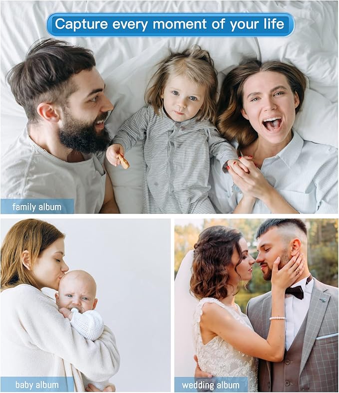 popotop Photo Album Self Adhesive with Picture Display Window,40 Pages DIY Scrapbooking Supplies Kit for 4x6 8x10 Picture,Linen Cover Memory Book for Baby Wedding, with Scraper and Metallic Pen