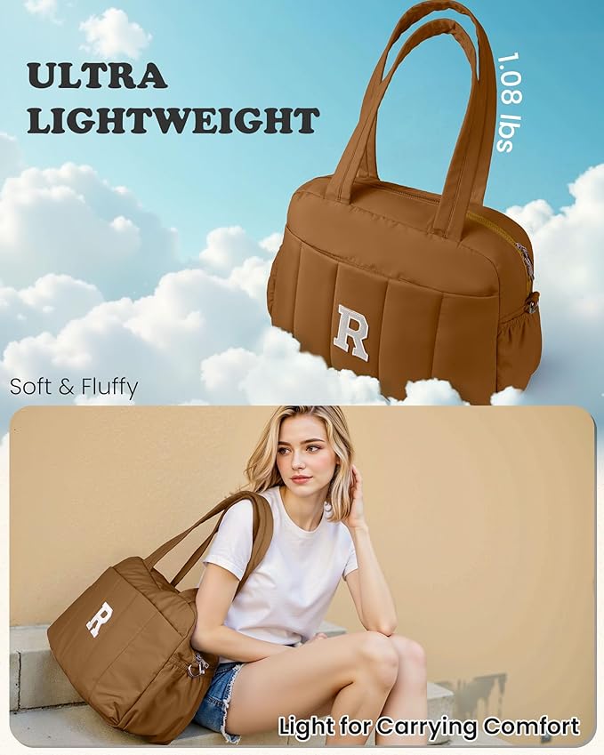 Girly Gift for Women-Duffle Bag with Letter, Carry On Bags for Women，Overnight Bag with Wet Pocket，Lightweight Travel Bags Personalized Gym Tote with Makeup Pouch