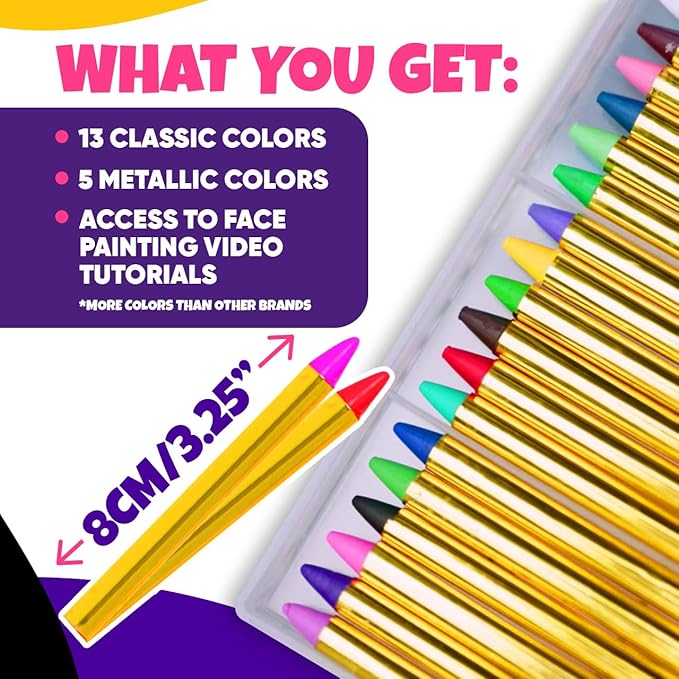 Blue Squid Body Crayon Sticks & Face Paint Kit Bundle - 18 XL Crayons & Markers for Skin & 18-color Face Painting Kit for Kids with 24x Stencils, Brushes, and Design Book, Ideal for Toddlers & Parties