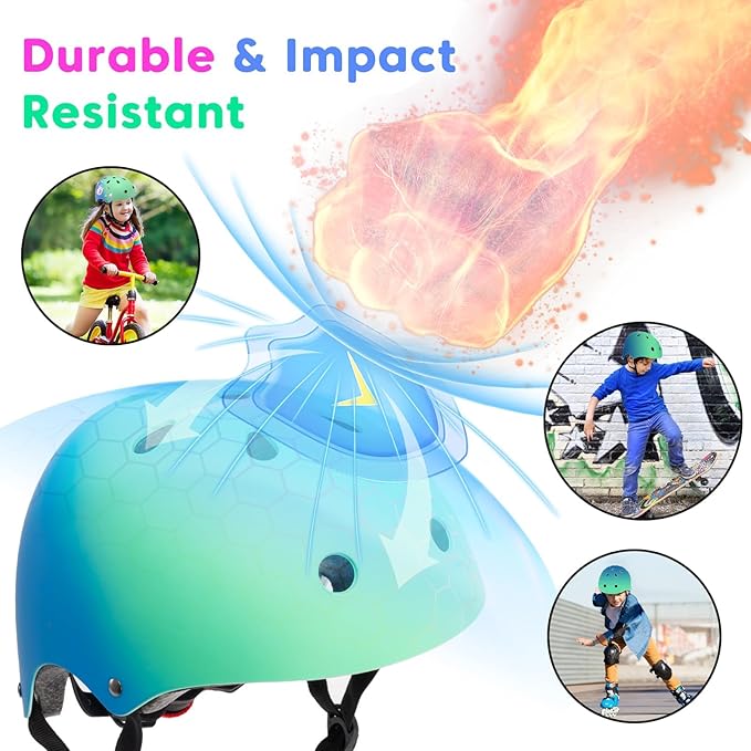 Color Gradient Adjustable Kids Bike Helmet Toddler Skateboard Helmets Boys Girls Child Ventilation Helmet for Multi-Sports Skating Cycling Scooter Balance