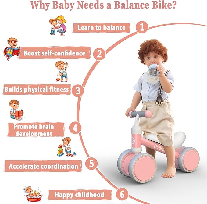 Baby Balance Bike Toys for 12-36 Months Kids Toy Boy and Girls Gifts Toddler Best First Birthday Gift Children Walker No Pedal Infant 4 Wheels Bicycle (Classic, Pink)