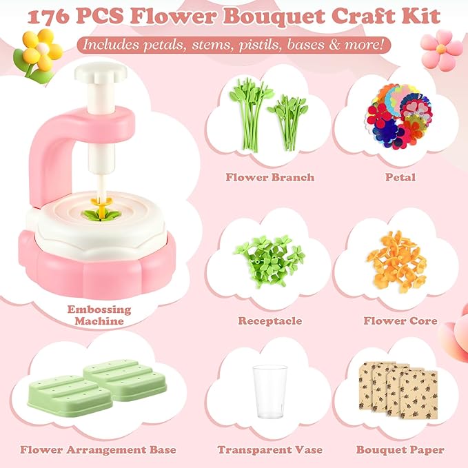 VoyCliza Flower Craft Kit for Girls Ages 4-8 – DIY Bouquet Maker Toy with Wrapping Paper, Creative Art Birthday Gift for Kids, Educational Craft Toys for Girls Age 5 6 7