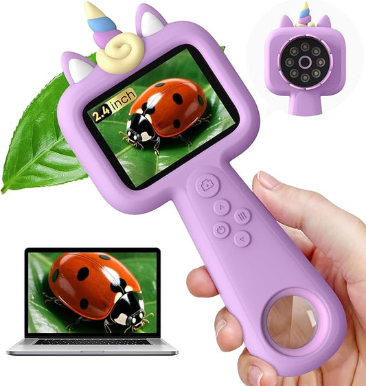 Microscope for Kids - Mini Pocket Kid's Microscope Handheld, 2.4" - 600X FHD Digital Microscope Educational Science Toys, Outdoor Toys for Kids Ages 4-8 8-12, Boys & Girls Christmas Birthday Gifts