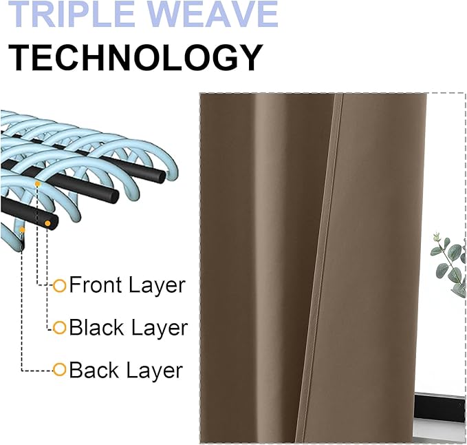 Simplebrand Ava Brown Short 36 Inches Blackout Curtain 2 Panels Set, Half Window Rod Pocket Privacy Curtain Tiers for Kitchen, Curtains Blackout for Bathroom Shades, W40 x L36 Inch, Brown