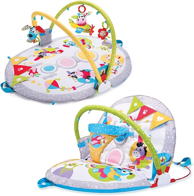 Yookidoo Baby Gym Lay to Sit-Up Playmat. 3-in-1 Newborns Activity Center with Tummy Time Toys, Pillow & Infant Miror. 0-12 Month