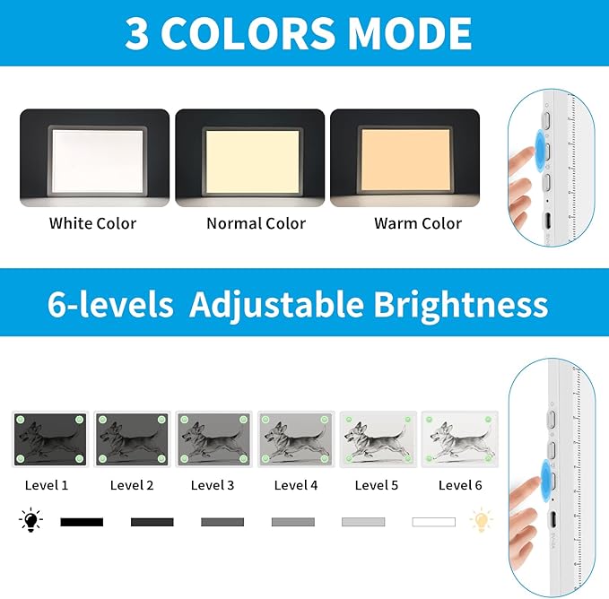 Phylosal Magnetic A3 Light Pad, Super Bright Light Box with Side Button, Diamond Art Light Board, Lightbox for Tracing and Drawing, USB Power Artcraft Light Table for Sketching, Weeding Vinyl (White)