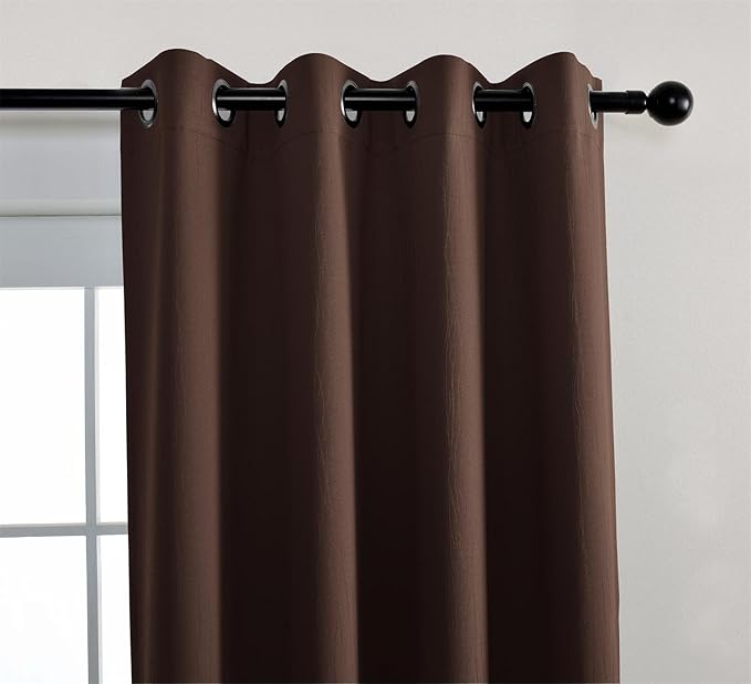 MIUCO Blackout Curtains Jacquard Textured Grommet Curtains for Living Room 2 Panels 52x84 Inch Long Chocolate