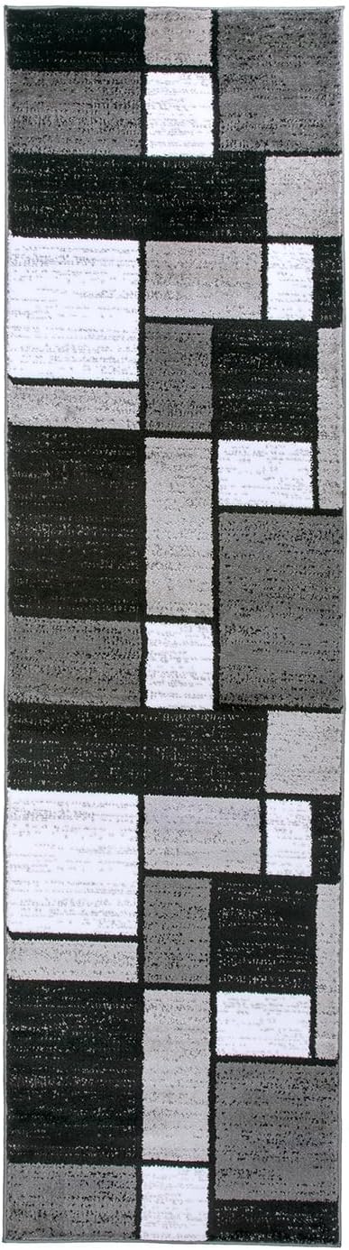 Rugshop Contemporary Modern Boxes for Home Office,Living Room,Bedroom,Kitchen Non Shedding Runner Rug 2'7" x 10' Gray