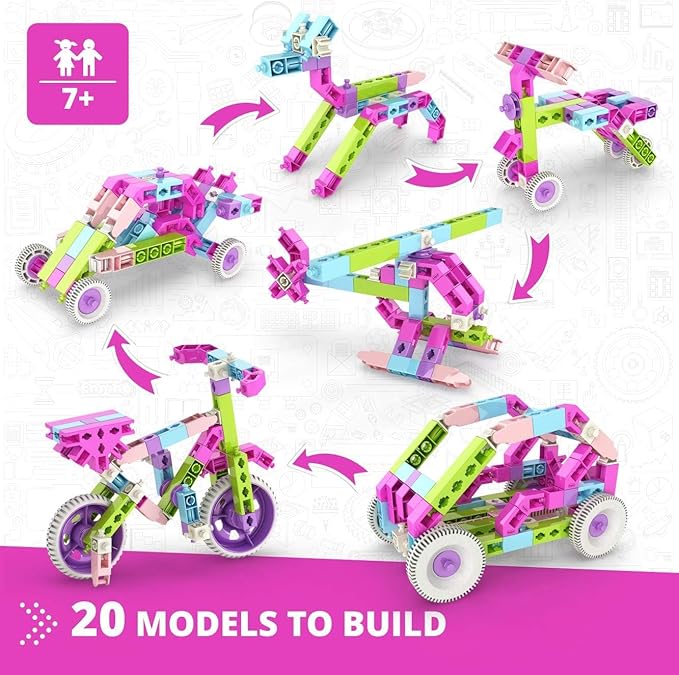 Engino Maker Girl, 20-Model Set, Engineering Kit for Girls 7+, STEM Building Toys, Educational Set, Engaging STEM Toys, Sparks Creativity, Gift for Girls