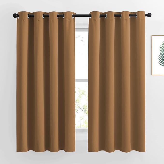 NICETOWN Gold Brown Curtains for Living Room, Grommet 50% Blackout Thermal Insulated Window Treatment Solid Sound Reducing Drapes for Bedroom/Nursery, Set of 2, W46 x L63, 2 Panels