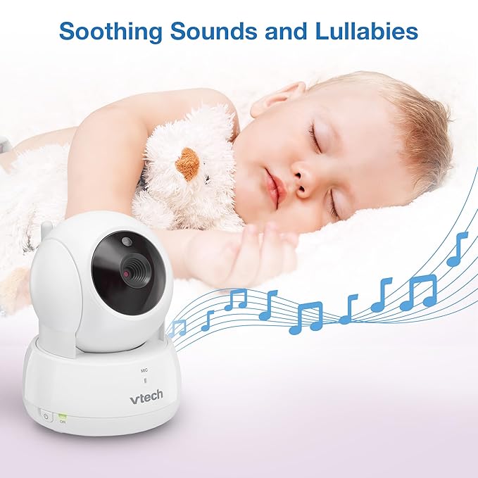 VTech Video Baby Monitor with 3 Cameras, 5" LCD Screen, Up to 17Hrs Video & 31Hrs Audio Battery Life, Night Vision, 1000ft Range, Pan-Tilt-Zoom, Lullabies, Soothing Sounds, Temperature Sensor, VM924-3