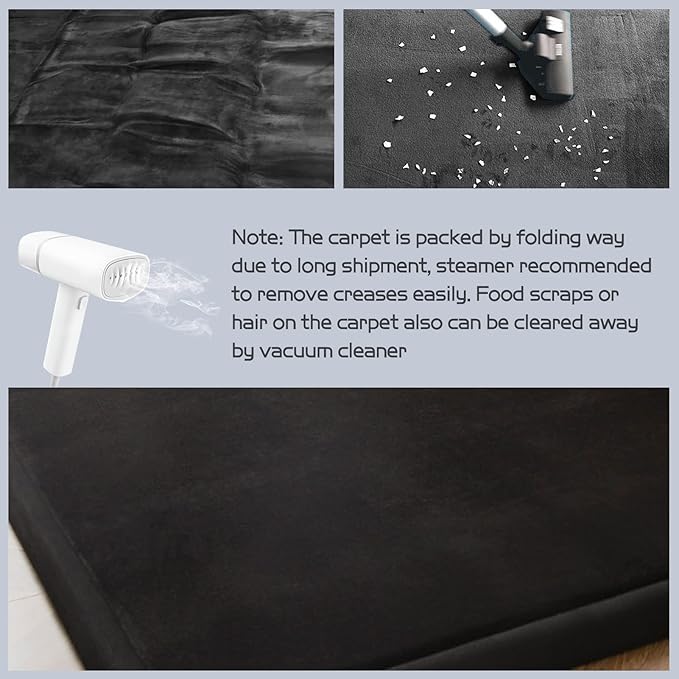 MAXYOYO Black Coral Velvet Area Rug, Thick Japanese Tatami Mat Living Room Carpet with Non-Slip Backing, Large Solid Color Mat for Bedroom Dormitory Yoga, 59 by 78 inch