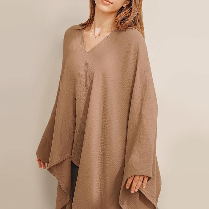 Konssy Muslin Nursing Cover for Breastfeeding, 360° Full Privacy Breathable 100% Cotton Breastfeeding Cover, Multi-use Carseat Canopy(Brown)