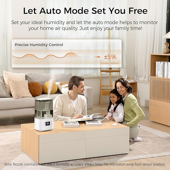 BOXING 6L Warm & Cool Mist Humidifiers for Bedroom, Air Humidfier for Large Room with Remote Control, Auto Mode Perfect for Baby & Plants, Top Fill, Sleep Mode, Timer, Essential Oil Tray, 60H