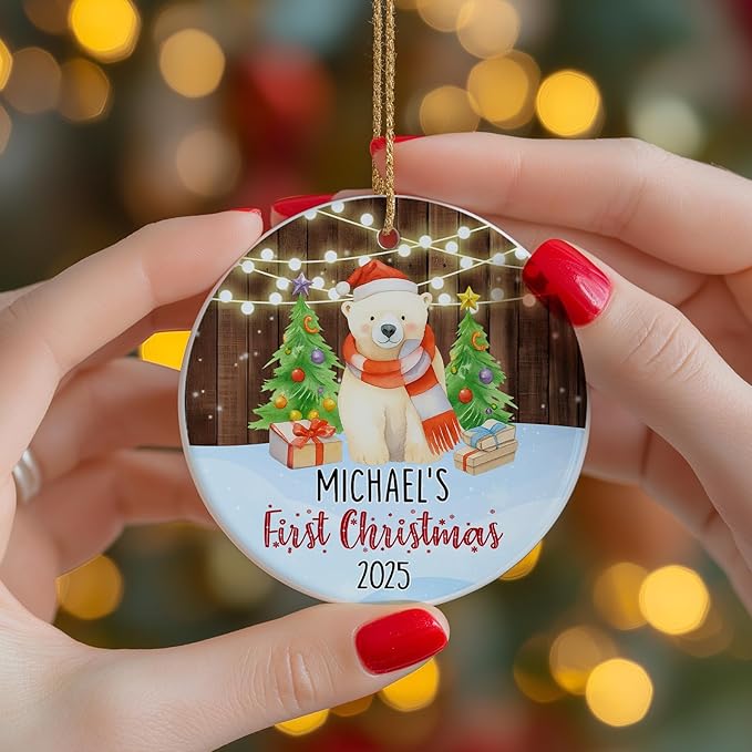 Personalized Baby’s First Christmas Ornament 2025 - Custom Newborn Keepsake - Sweet Gift for New Parents Mom Dad - Bear Themed Babies Ornament - Sweet Gift for Family Welcoming New Baby