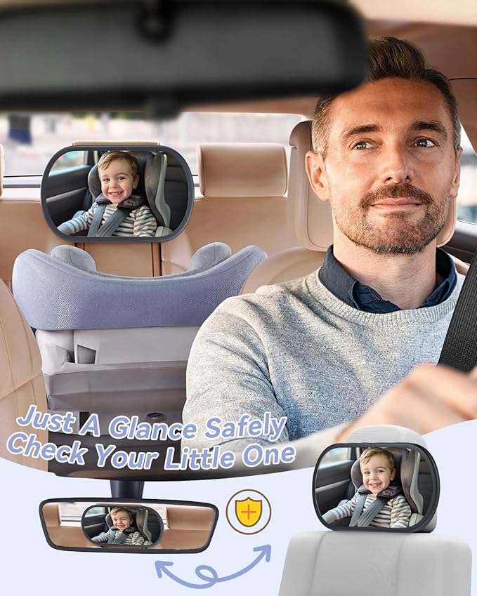 Baby Car Mirror for Backseat - Rear Facing Car Seat Mirror Safety for Infant Newborn - Easily Observe the Baby Move,Clear Wide View,360°Rotation, Secure, Shatterproof - Black