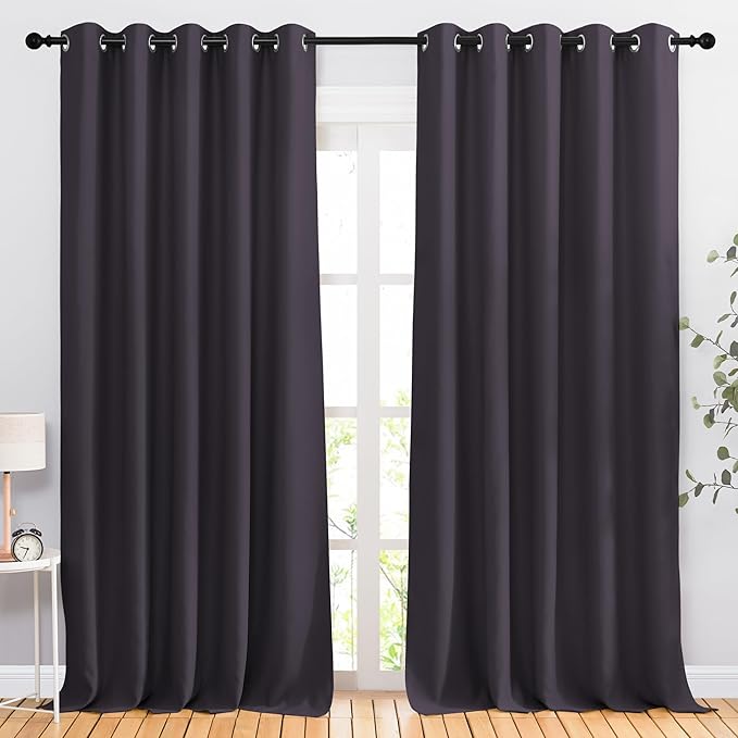 NICETOWN Blackout Curtains for Girls Room - Thermal Insulated Solid Grommet Room Darkening Curtains/Panels/Drape for Bedroom (Greyish Purple, 1 Pair, 66 by 90-Inch)