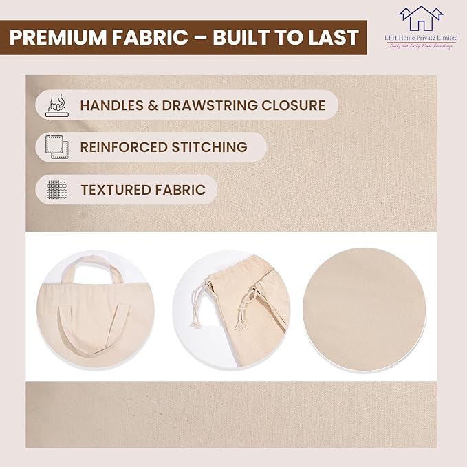 LFH Home Cotton Canvas Large Laundry Bag with Handle, Heavy Duty Drawstring Closure Washable Laundry Bags School Travel, Home, Hotel, College Dorm, Organizer Sack, Toys Clothes 20x30-Natural