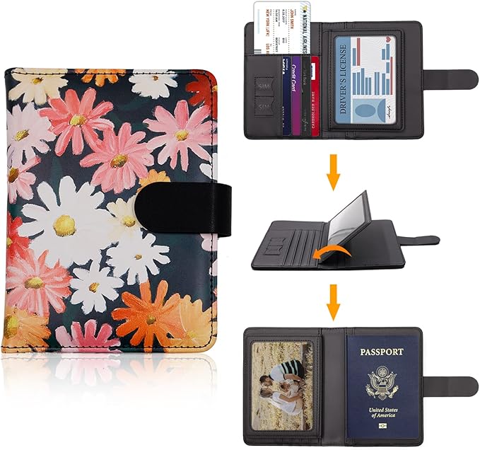 Melsbrinna Rfid Passport Holder for Travel women/Men, Cute Passport Wallet Rfid Blocking Card Slots, Rfid Passport Cover/CaseTravel Wallet, Passport Book Holder (1, Black1)