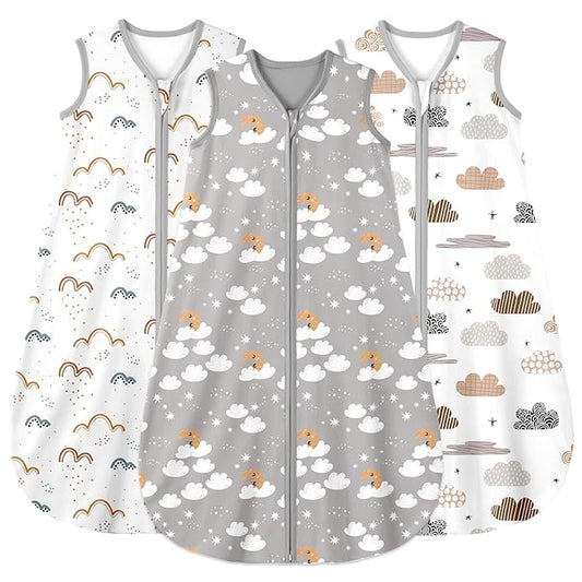 Yoofoss Baby Sleep Sack 6-12 Months Wearable Blanket for Babies 100% Organic Cotton 2-Way Zipper TOG 0.5 Toddler Sleeping Sack 3 Pack, Comfy Lightweight Sleep Sacks