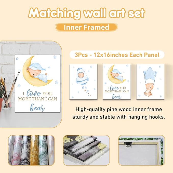 Personalized Baby Crib Bedding Set, 5 Pcs Custom Name Baby Crib Set with Double Layer Blanket, Soft Blue Moon Bear Nursery Bedding Set for Girls Boys, Customized Gifts for Toddlers Infants