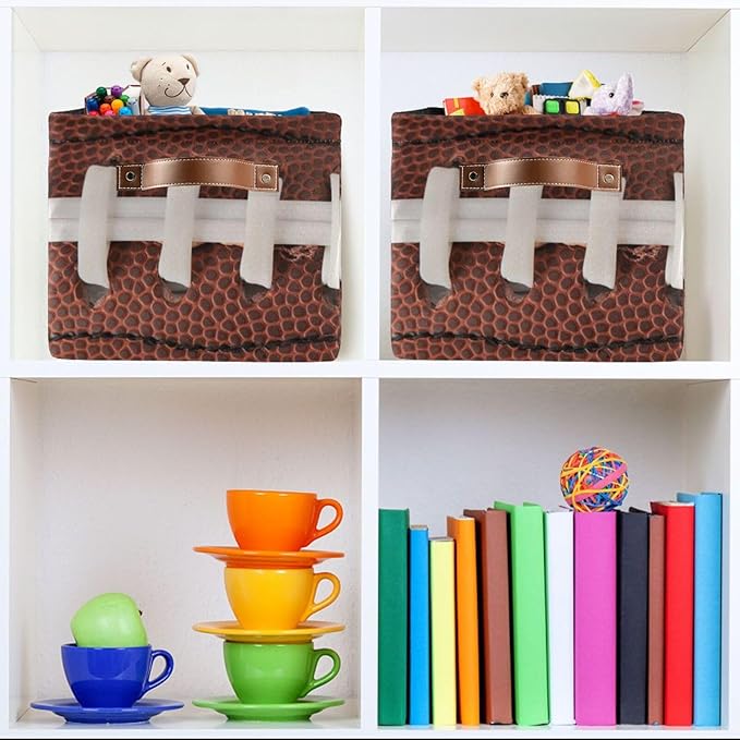 Storage Basket Bin American Football Cool Organizer Basket Collapsible Shelf Basket Cube with handle for Nursery Bedroom Bathroom, one sizex1