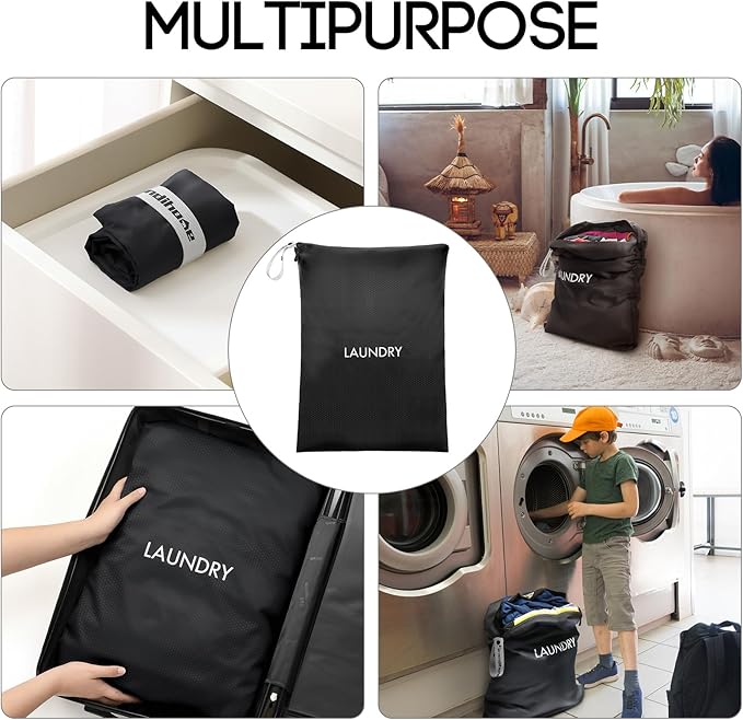 Travel Laundry Bag, Washable Dirty Clothes Travel Bag Waterproof Wet Dry Bags Reusable Camp Clothes Organizer for Sports Home College Dorm Laundromat (1 Pcs X-Large) Black