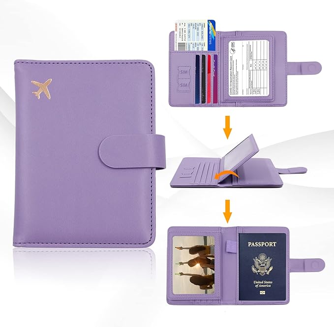 Melsbrinna Rfid Passport Holder for Travel women/Men, Cute Passport Wallet Rfid Blocking Card Slots, Rfid Passport Cover/CaseTravel Wallet, Passport Book Holder (1, Purple)