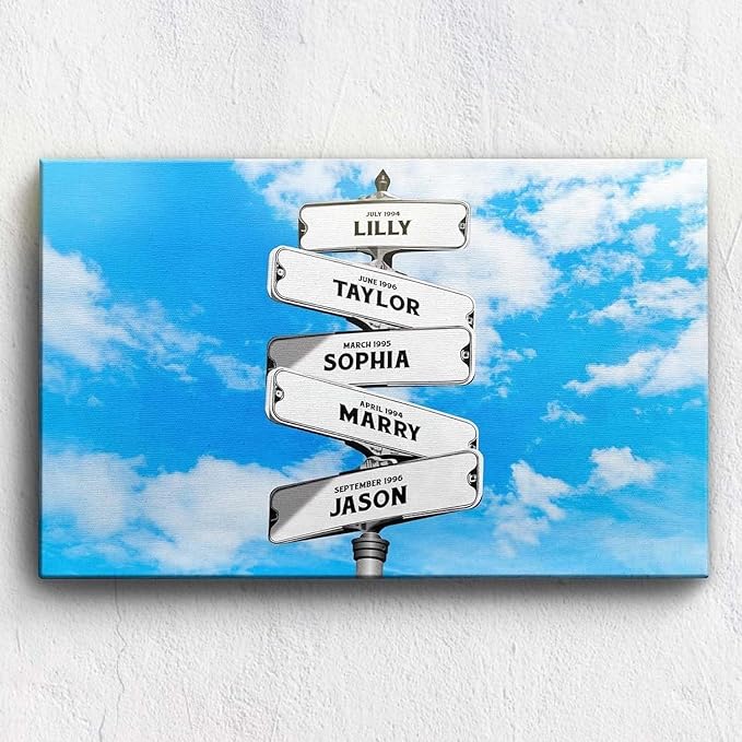 Personalized Family Street Sign Multi-Name Canvas Or Poster Wall Art, Street Sign Customized With Name, Best Gifts For Parents, Grandparents From Kids Daughter Son, Christmas Gift For Family #03
