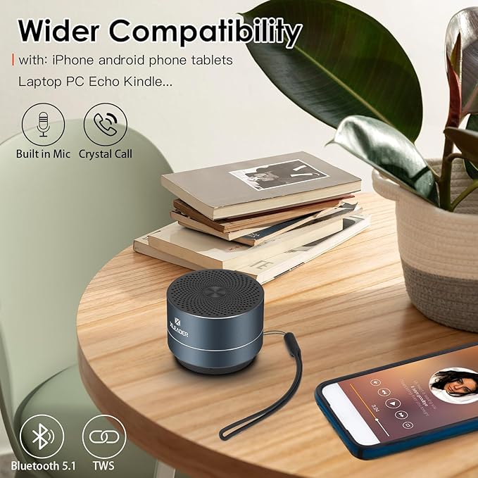 XLEADER Small Bluetooth Speaker, IPX6 Waterproof Shower Speaker, Crystal Sound&Rich Bass, 12H Playtime, with Silicone Lanyard and Suction Cup, Perfect for Laptop, Computer, Car, Bathroom, Ideal Gifts