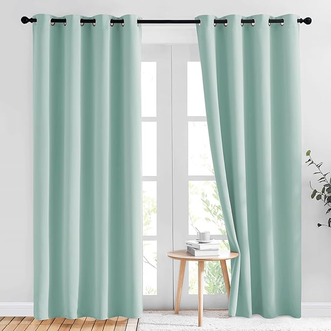 NICETOWN Room Darkening Window Curtains 84" Length - Decorative Aqua Blue Grommet Room Darkening Window Treatments for Bedroom/Living Room, 1 Pair, W52 x L84