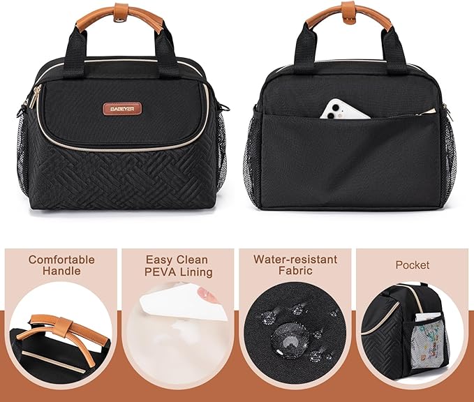 Breastmilk Cooler Bag with Ice Pack Fits 6 Baby Bottles up to 9 Ounce, Wearable Breast Pumps Cooler Bag for Nursing Mom Daycare, Work, Travel- Black