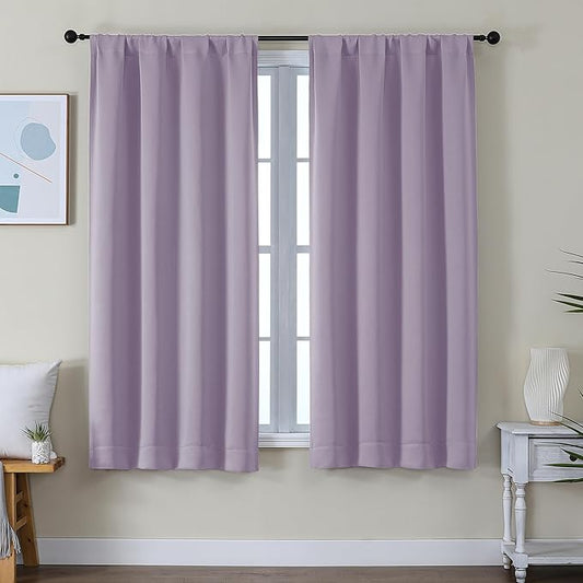 Simplebrand Ava Lilac Blackout Curtains for Bedroom 63 Inch Length 2 Panels Set, Nursery Thermal Insulated Energy Saving Rod Pocket Window Treatment Curtains Blackout Drapes, W40 x L63 Inch, Lilac