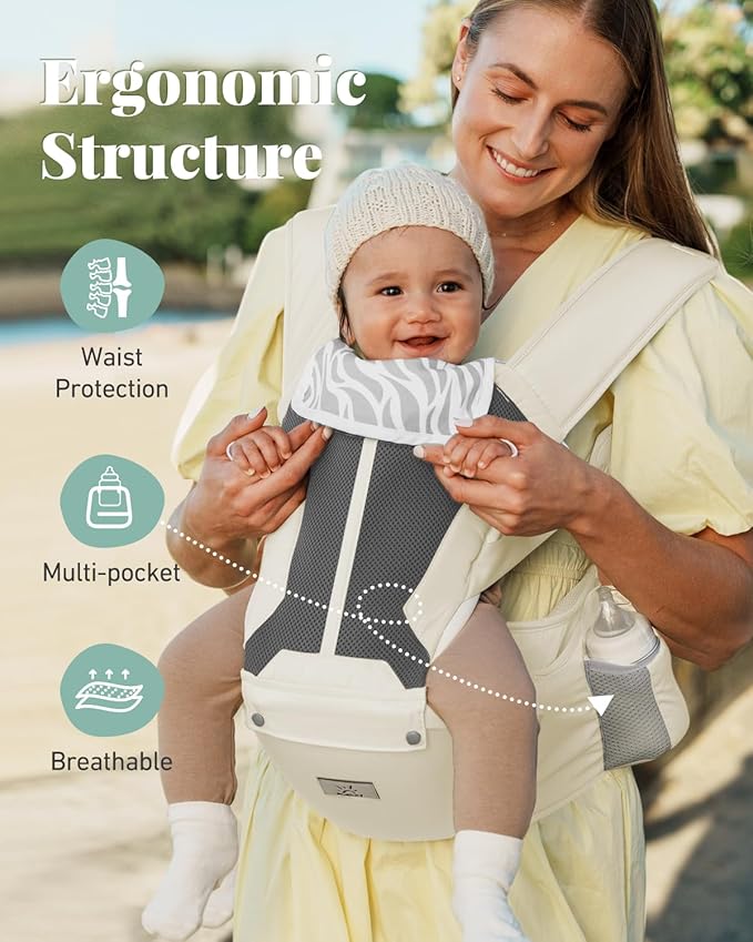 Baby Carrier, Baby Holder Carrier Newborn to Toddler - Ergonomic, Cozy and Breathable Baby Carrier with Hip seat for 7-50lbs