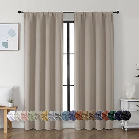 Simplebrand Ava Stone Blackout Curtains for Bedroom 72 Inch Length 2 Panels Set, Privacy Thermal Insulated Rod Pocket Door Window Curtains for Patio French Door Front Door, W40 x L72 Inch, Stone