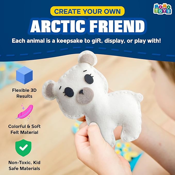 MOMOTOYS Arctic Animals Beginner Sewing Kit for Kids Ages 7+ – Includes 9 Kids Sewing Projects with Tools & Art Supplies – DIY Felt Crafts for Girls & Boys – Gifts for 7, 8, 9, 10, 11, 12 Year Old