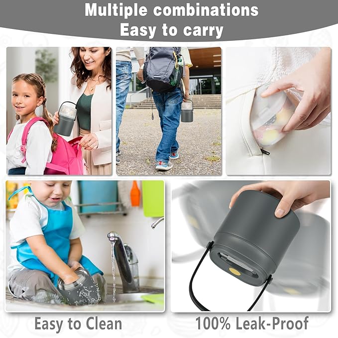 2 - in - 1 Soup Thermo for Hot Food 14oz with Snack Box Container Leak Proof Insulated Lunch Container Kids and Adults Stainless Steel Double Wall Vacuum Wide-mouth Thermal with Spoon and Handle