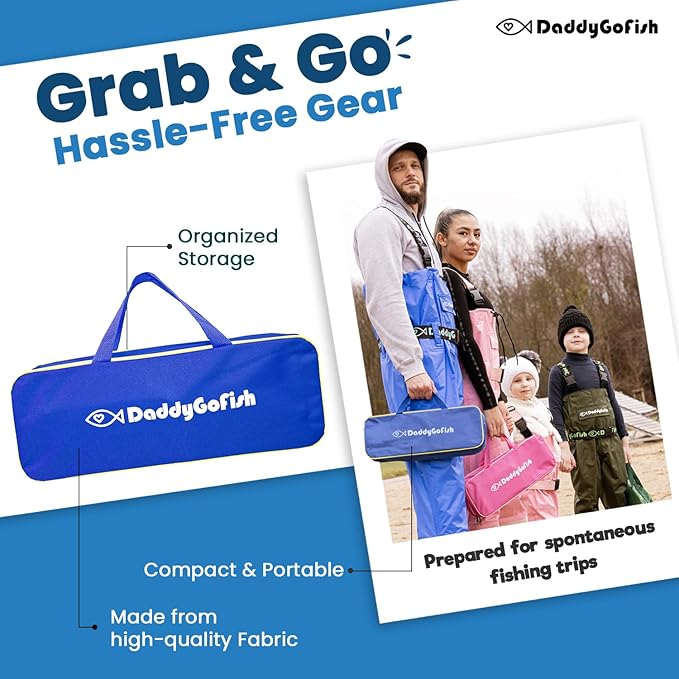 DaddyGoFish Kids Fishing Pole - Rod Reel Combo Tackle Box Starter Set - First Year Small Dock Gear Kit for Boys Girls Toddler Youth Age Beginner Little Children Junior Anglers Older Kids