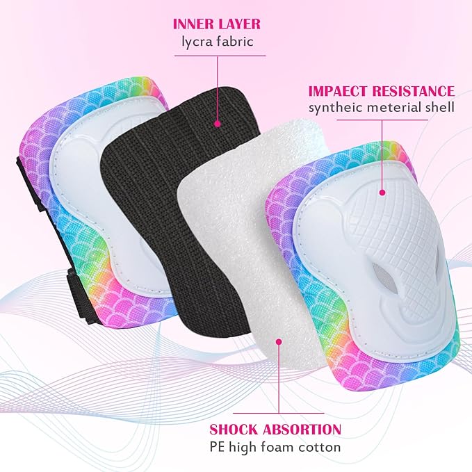 Kids Knee and Elbow Pads Set, 7 in 1 Skating Protective Gear for Skateboard, Roller Skating, Scooter, Cycling, 3-8 Years