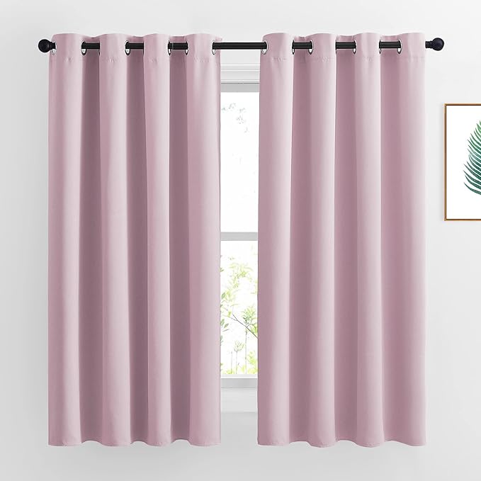 NICETOWN Room Darkening Baby Pink Curtains 63 inch Length - Window Treatment Energy Saving Room Darkening Solid Grommet Vtical Drapes for Living Room (1 Pair, 46 by 63-Inch)