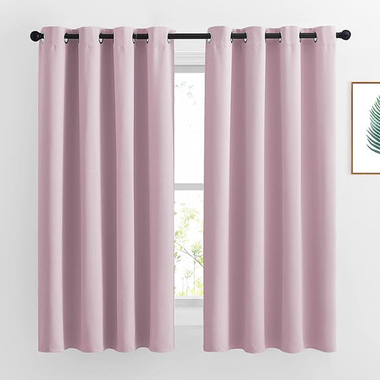 NICETOWN Room Darkening Baby Pink Curtains 63 inch Length - Window Treatment Energy Saving Room Darkening Solid Grommet Vtical Drapes for Living Room (1 Pair, 46 by 63-Inch)