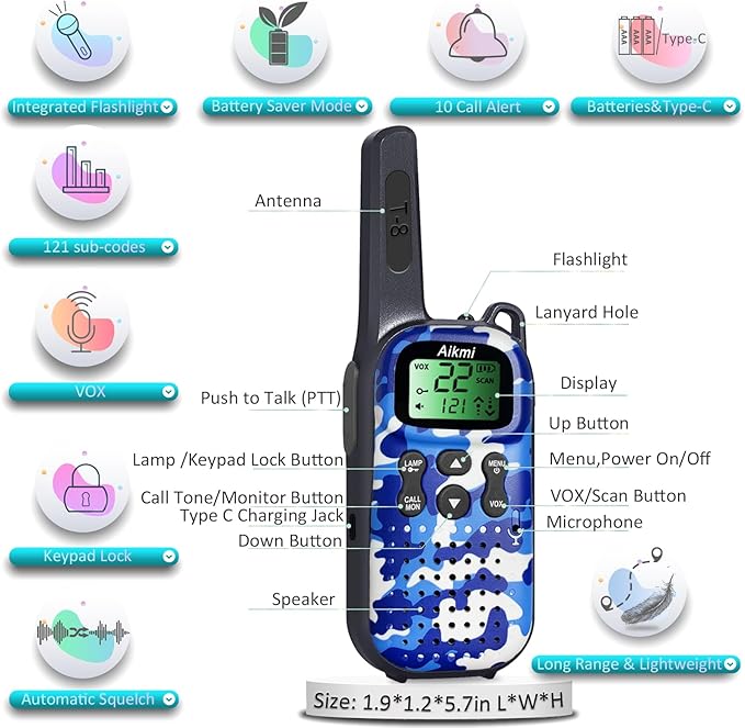 Kids Walkie Talkies Toys Boys Gifts 5 6 7 8 9 Year Old Outdoor Toys for Kids 2 Way Radio with Camping Gear Army Soldier Pretend Play Birthday Present Boy (Yellow Blue)