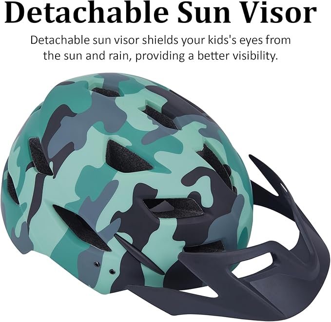 Kids Bike Helmet, Youth Toddler Boys Girls Helmets, 2 Size Adjustable for Ages 2-3-5-8-14 Years, Child Helmet with Visor and LED Light, Lightweight Multi-Sport Bicycle Scooter Cycling Helmets
