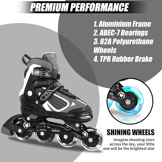 Nattork Blade Roller Skates for Boys with Light Up Wheel, Outdoor & Indoor Illuminating Black Inline Skates for Boys Little Kids Toddler Ages 5-8 4 5 6, Beginners
