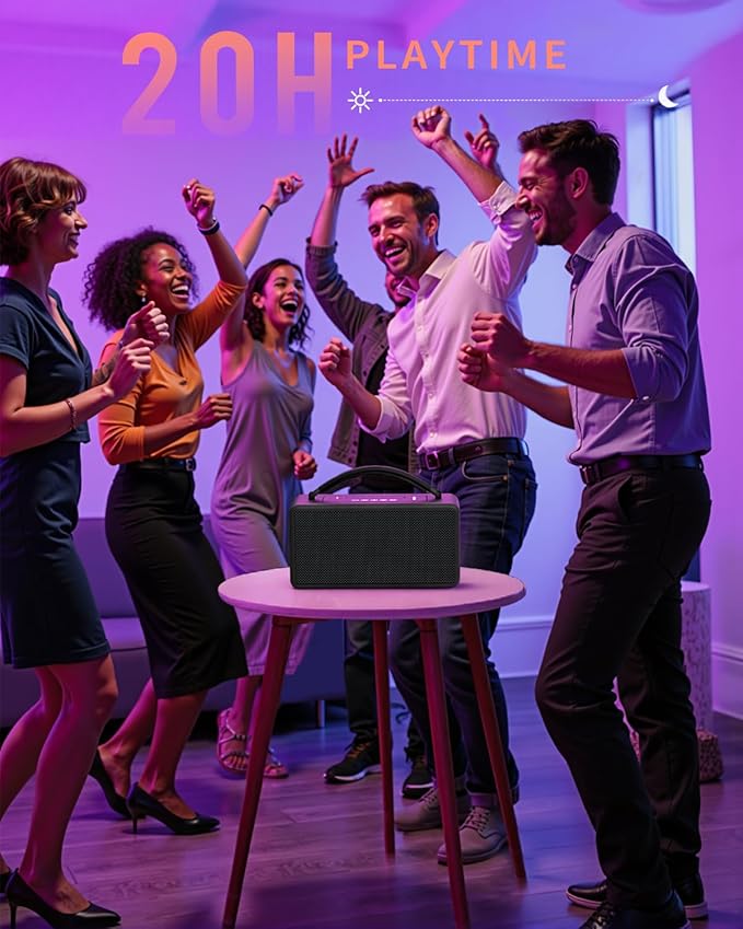 DINDIN Portable Bluetooth Speaker: 80W (Peak), 20H Playtime, Loud Wireless Wood Speakers with Bass, AUX and USB Input, Subwoofer, TWS Pairing, Vintage Speaker for Outdoor, Home, Office (Black)