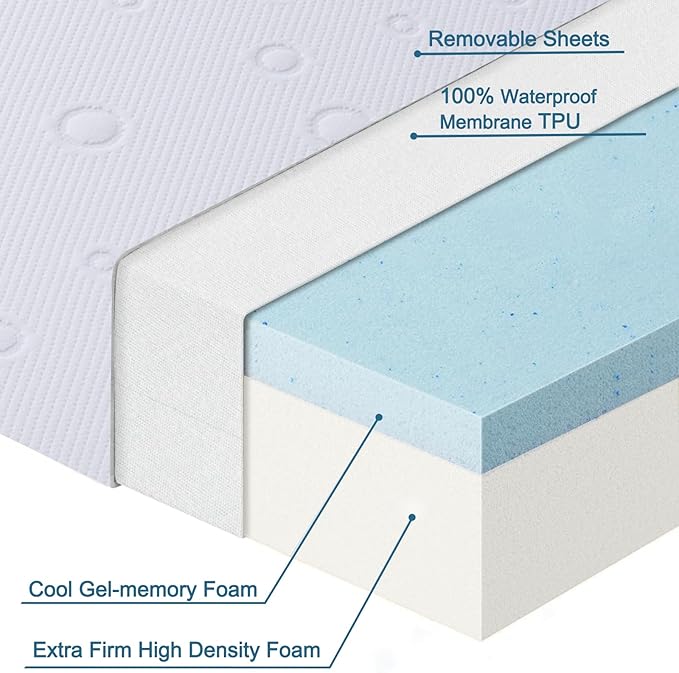 Pack and Play Mattress, 38" x 26" x 1.5" Pack N Play Mattress Topper, Dual Sided Comfort Gel Memory Foam Mattress with Removable Breathable Soft Cover, Playard Mattress for 38” x 26” playard