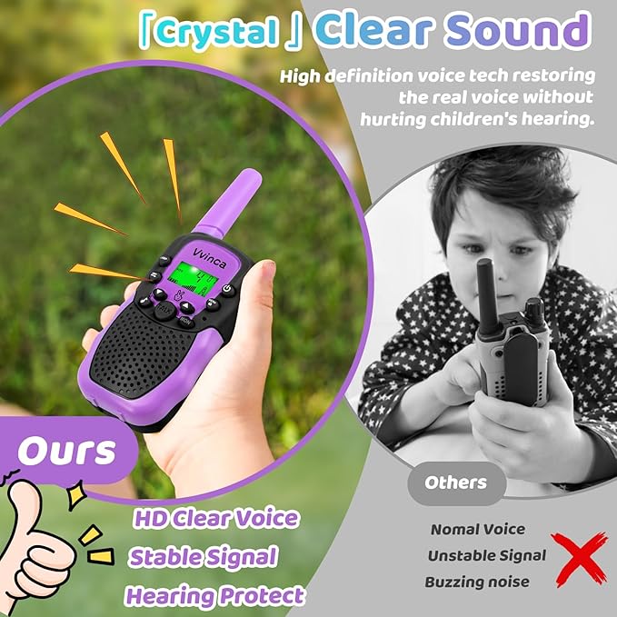 Vvinca Rechargeable Walkie Talkies for Kids, Toys for Ages 5-7 Birthday Gift for 3-12 Year Old Girl Boy with Flashlight 22 Channel 2 Way Radio 3 Mile Long Range Walkie Talkie for Outdoor Game Camping