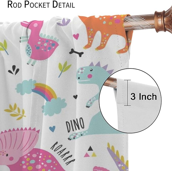 Cartoon Dinosaur Curtains for Kids Boys Girls Home Decor Childish Cute Dino Animals Print Pattern Rod Pocket Blackout Window Drapes for Nursery Baby Bedroom Playroom W21xL54in 2 Panels