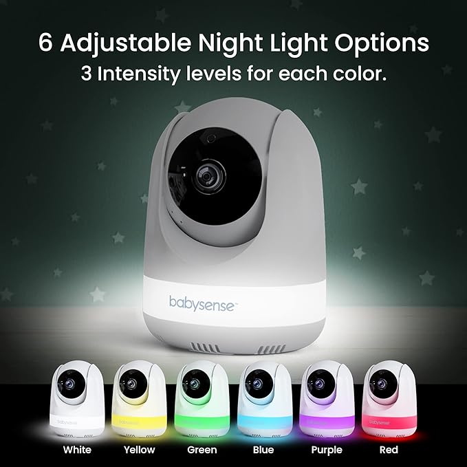 Babysense 5.5" Full-HD Split-Screen Baby Monitor, 1080p Video Baby Monitor with Camera and Audio, 3 Cameras with 6-Color RGB Night Light, 1000ft Range, Two-Way Audio, 4X Zoom, Large Battery